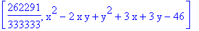 [262291/333333, x^2-2*x*y+y^2+3*x+3*y-46]